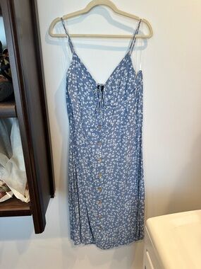 Zenobia Blue Floral Button-Front Slip Dress